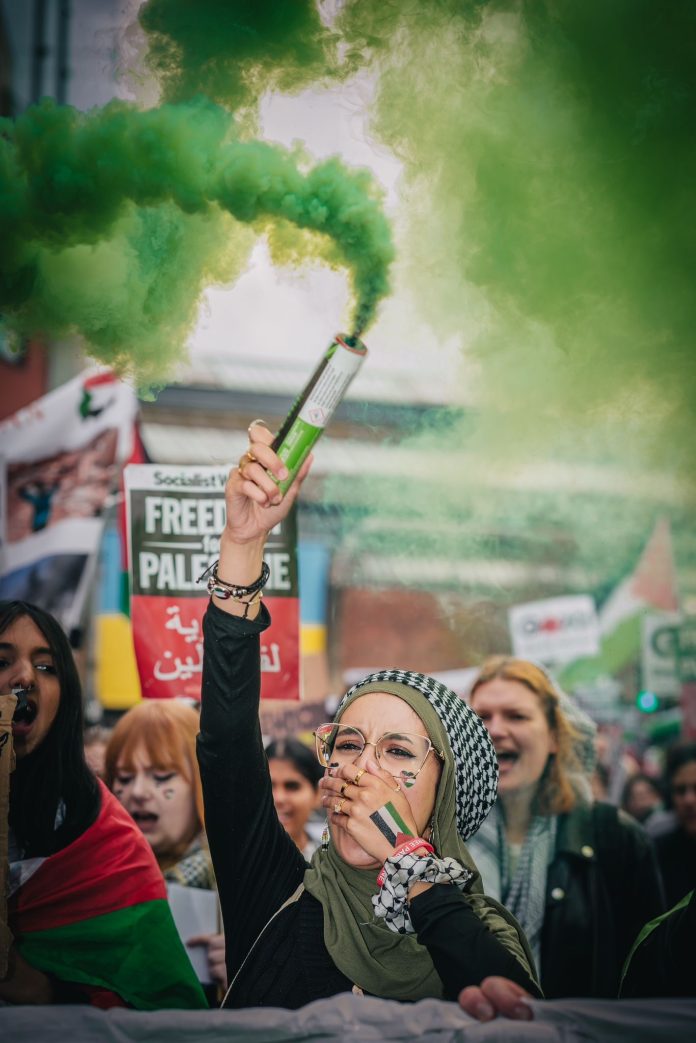 Photograph of pro-Palestine protester.