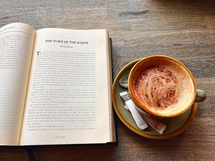 Photograph of book and coffee