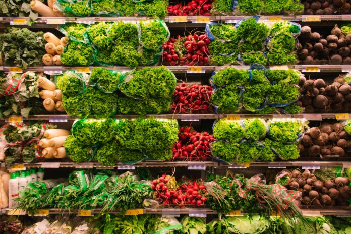 Vegetables on a supermarket shelf