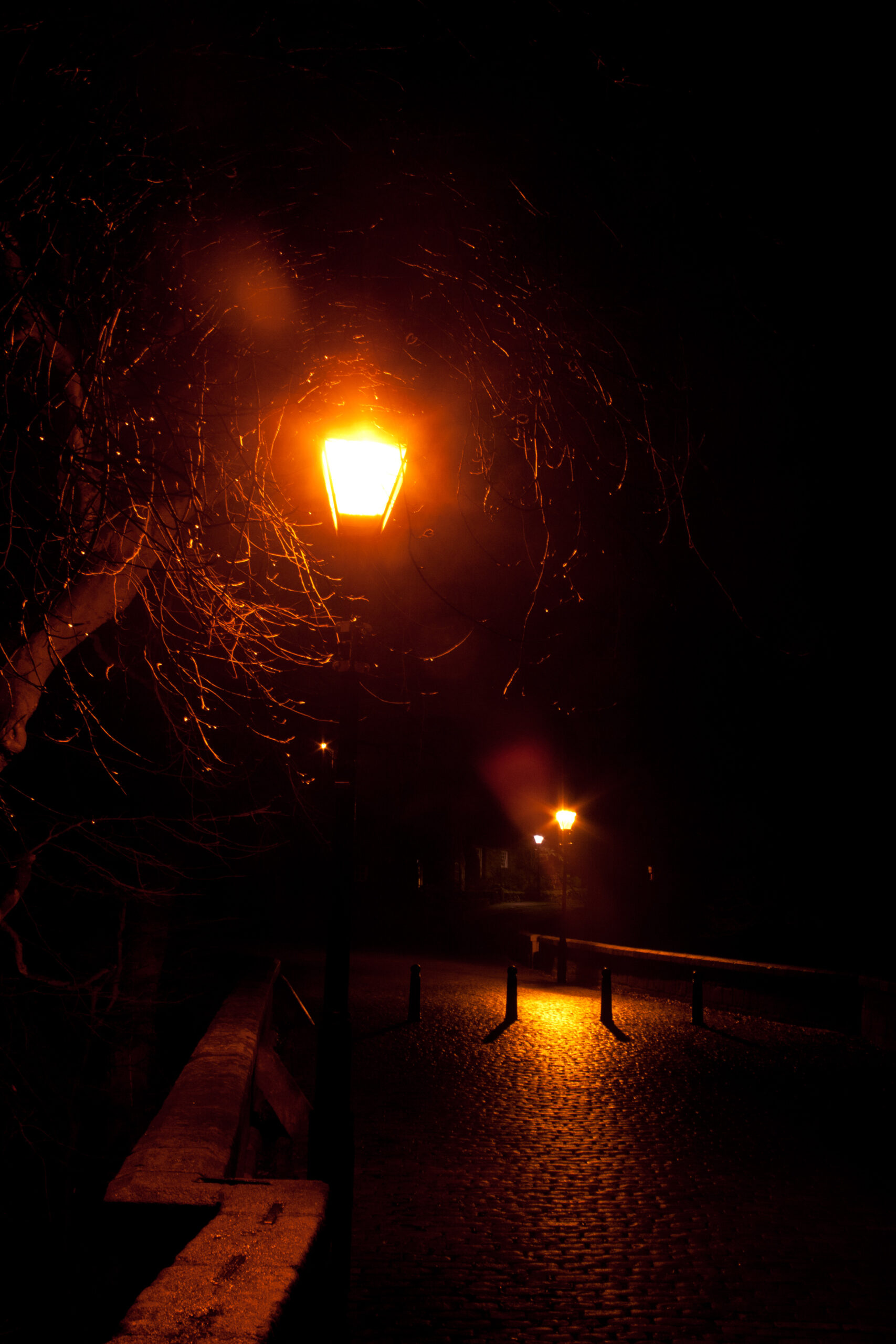 Old Aberdeen at night. Credit: Marc Roberts/Flickr Photograph of one of the old lamps in Old Aberdeen.
