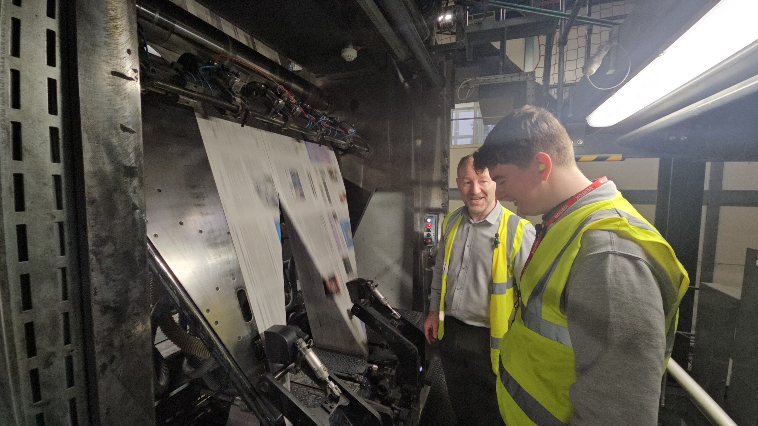 Head of Production Craig Bertie shows Gaudie EiC Oliver Kennedy printing production line in Dundee | Photo by Fred Byrne Head of Production Craig Bertie shows Gaudie EiC Oliver Kennedy printing production line in Dundee | Photo by Fred Byrne