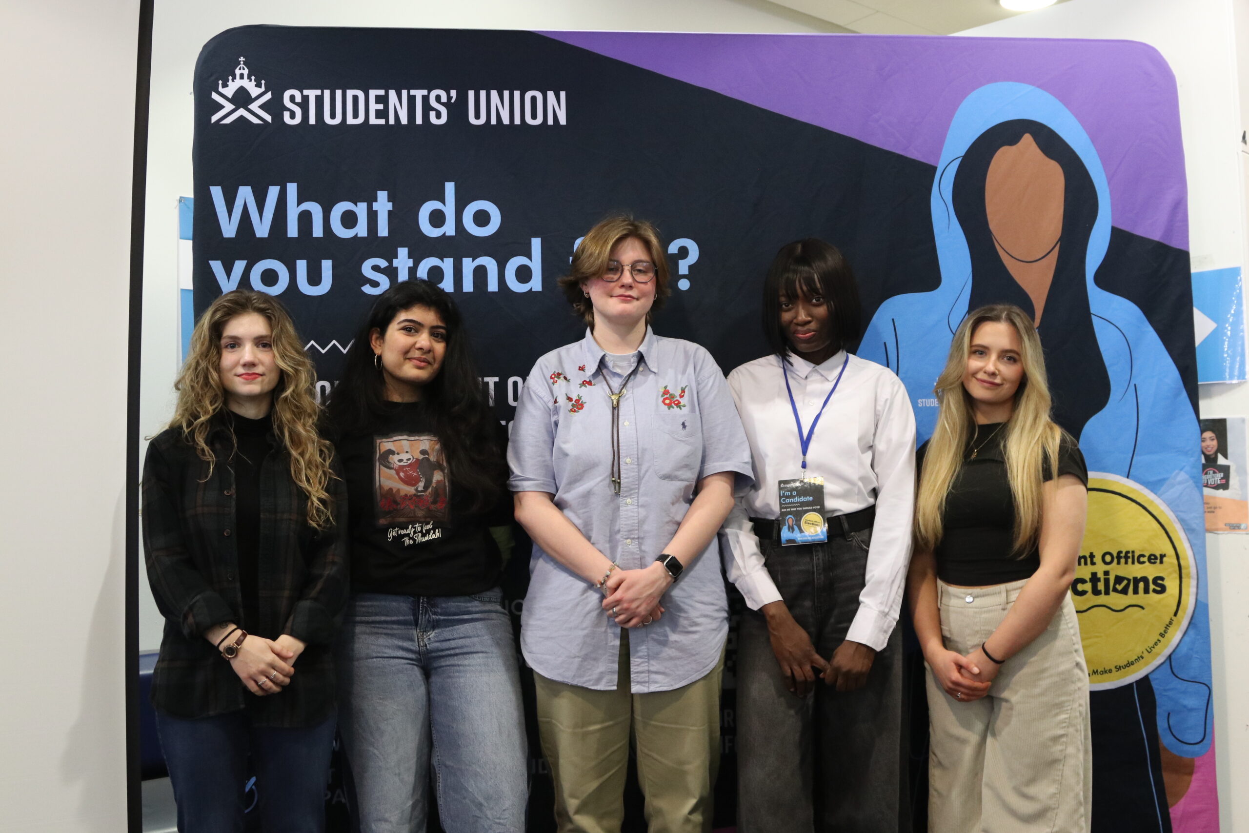 Elected AUSA officers. Left to right: Olivia Demonstranti, Mitalee Suchak, Kaitlin Agius, Courage Mene, Hannah Cowie. Courtesy of Aberdeen University Students' Association Elected AUSA officers. Left to right: Olivia Demonstranti, Mitalee Suchak, Kaitlin Agius, Courage Mene, Hannah Cowie. Courtesy of Aberdeen University Students' Association