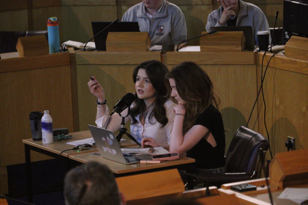Emily Reid, International Editor, and Elle Brown, Head of Production chaired the hustings (Photo: Sai Vittal Battula)